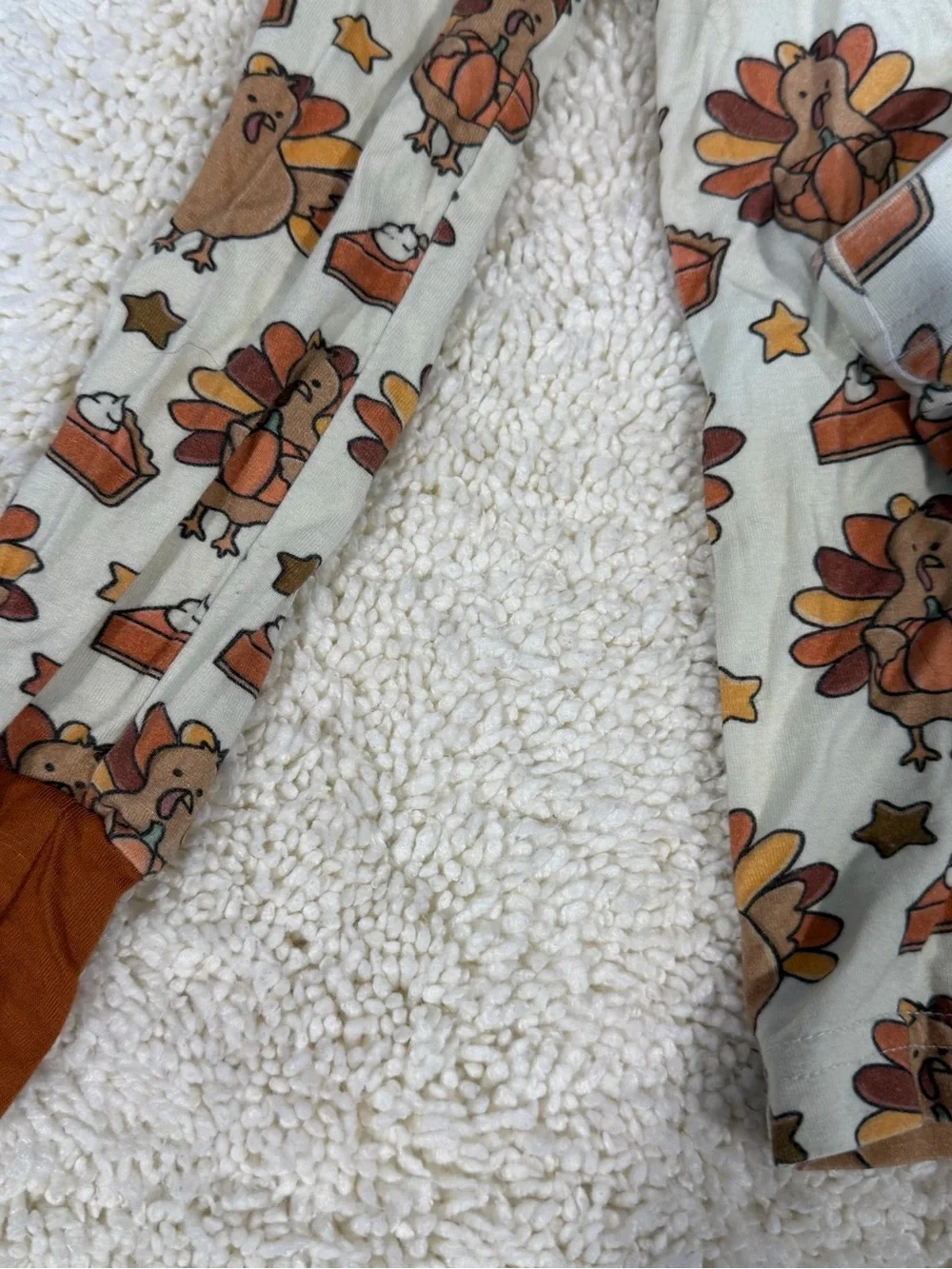 Caden Lane Cream Long Sleeve Turkey Print pajamas with Rust Trim 3T